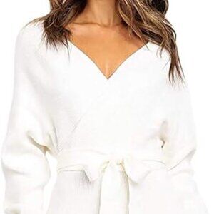 Women's Elegant V Neck Wrap Knit Dresses Batwing Sleeve Backless Slit Maxi Dress